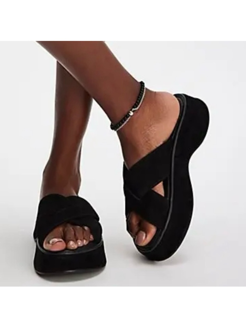 Free People Black Suede Crossover Platform Slide Sandals